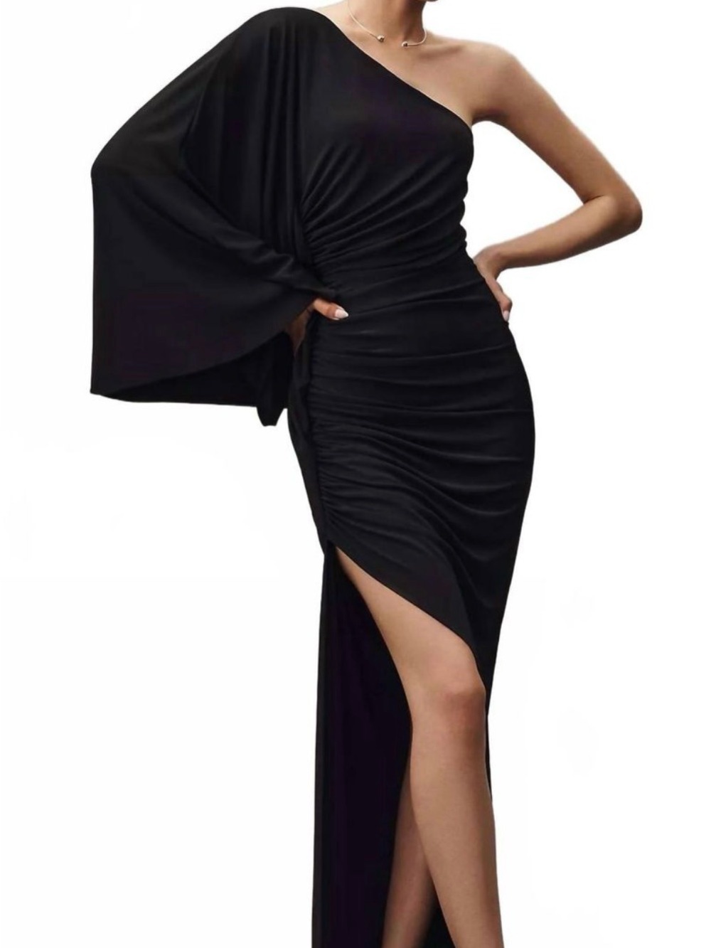 NWT Ronny Kobo Kallista One-Shoulder Column Maxi Dress Gown Black XS